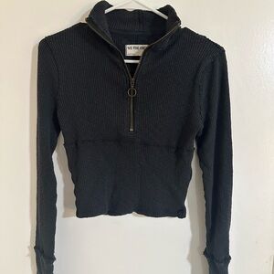 Free People Charcoal Ribbed Half-Zip fitted top